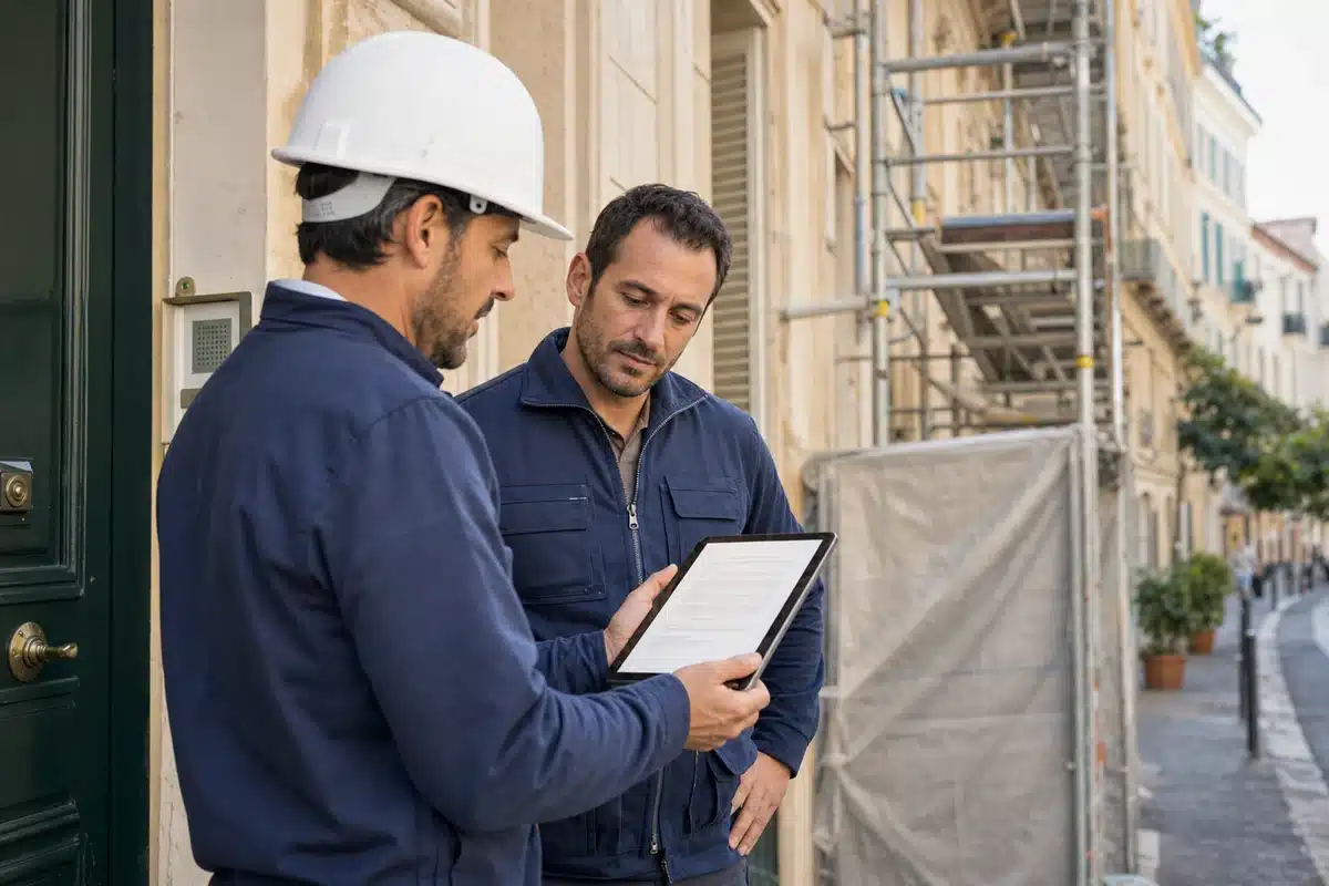 Artisan vérifiant son attestation d’assurance décennale avant un chantier à Nice