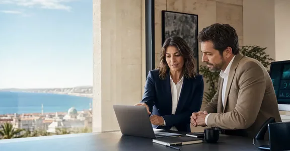 Courtier en assurance cyber risques conseillant une entreprise à Nice
